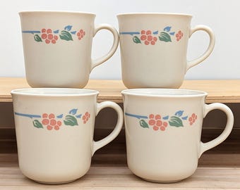 Tazze vintage Corelle Rosa - Set da 4, motivo floreale con bacche rosa