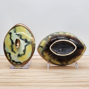 Vintage 1960s Bay Keramik Sugar Bowl with Lid - Mid-Century Modern West German Pottery - Yellow Black Abstract Pattern
