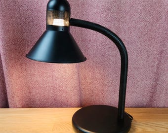 RARE! Vintage 1980s Black Gooseneck Desk Lamp Industrial Mesh Shade UL Listed