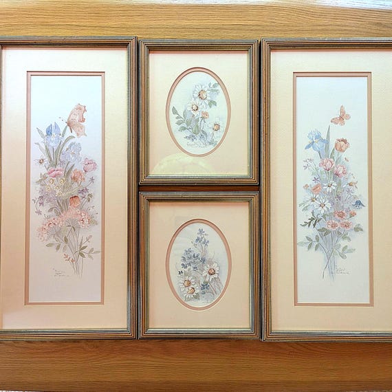 Vintage Framed Floral Print Set – Mary Vincent Bertrand, Limited