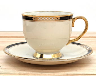 Vintage Lenox Hancock Cup and Saucer Set, Gold Band, Discontinued