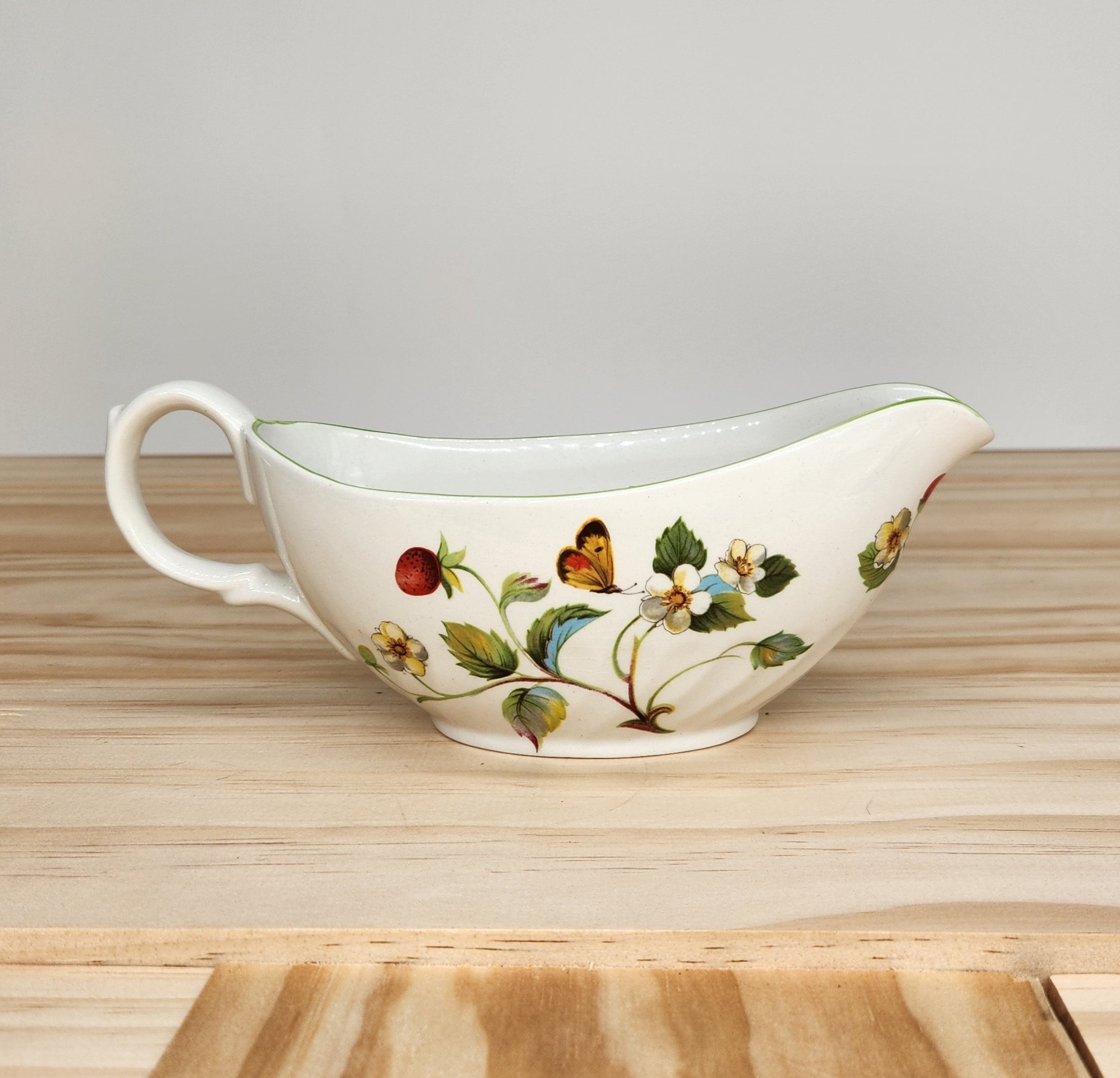 Vintage James Kent Old Foley Gravy Boat, Wild Strawberry Butterfly Pattern, 1950s English China, Fine Earthenware
