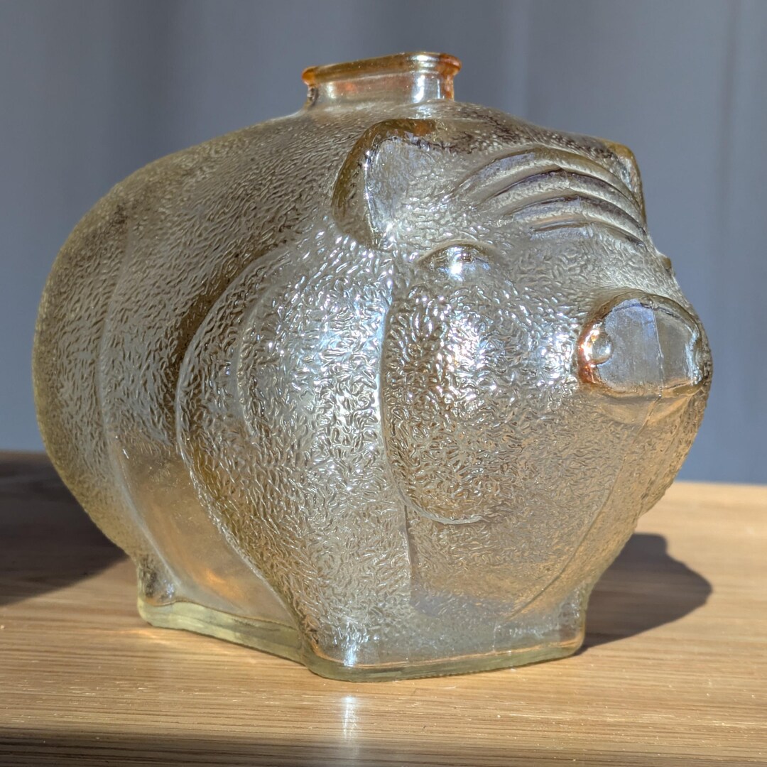 Large Vintage Anchor Hocking Glass Piggy Bank, 1950s Clear Textured ...