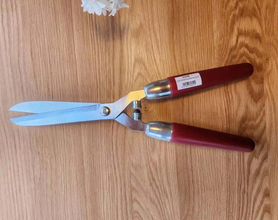 Vintage Freund Hedge Shears, Chrome-plated Blade, Red Wood Handle
