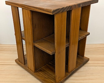 Vintage Napa Valley Rotating Wooden CD Rack, 80 CD Holder, 1990s Media Storage Organizer, Lazy Susan Carousel, 12.75&quot;x11&quot;x11&quot;