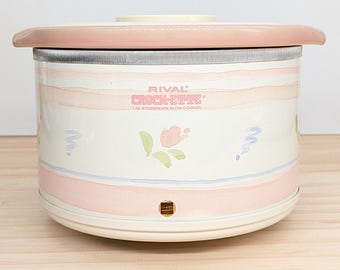 Vintage Rival Crock-ette 1 Qt Stoneware Slow Cooker Model 3200/3, Pastel Floral, 75W, 1980s-90s, Small Batch Dip & Sauce Maker