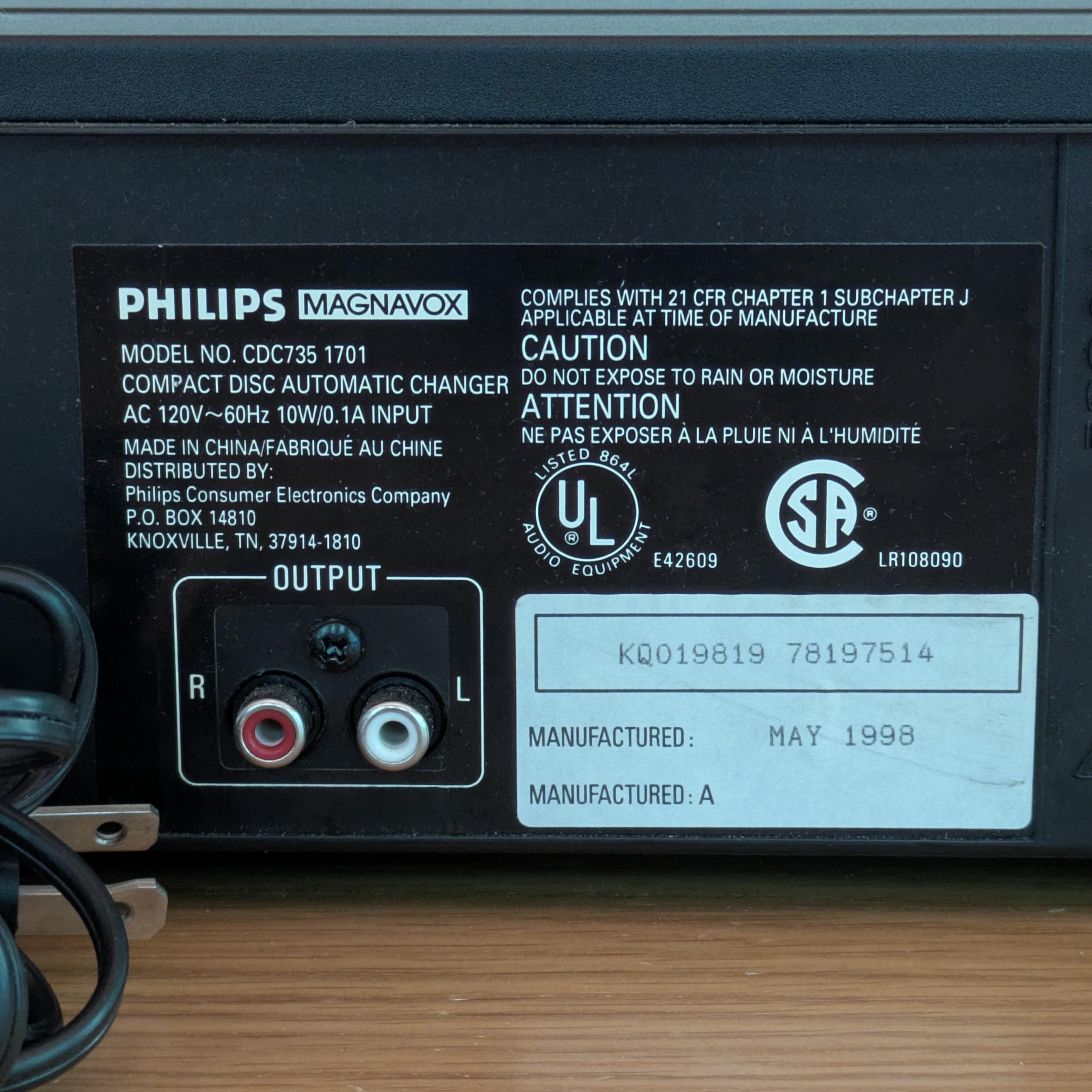 Vintage 1990s Philips Magnavox CDC735 5 Disc CD Changer Carousel