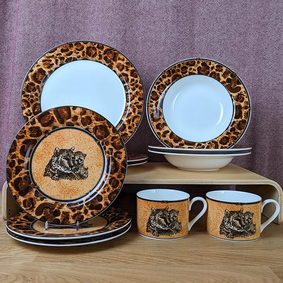 Vintage Leopard Print Porcelain Dinnerware, Victoria & Beale Wild