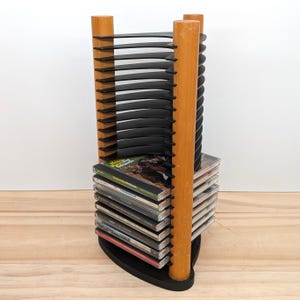 Vintage Wood & Plastic CD Storage Tower, 20-Slot CD Holder, 80s/90s Media Shelf, Retro Organizer