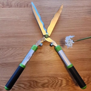 Vintage Freund Professional 9” Wavy Blade Chrome Hedge Shears | Pruning Tool, 24” Handles | New Old Stock Gardening Gift
