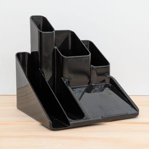 Vintage 1980s Black Plastic Desk Organizer by Newell Office Products - Retro Office Storage for Pens, Notes & Supplies