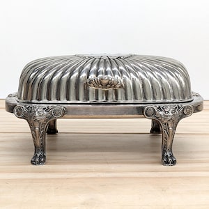 米国老舗 F.B. Rogersのライオン足とライナー付 バターディッシュ Vintage 1940s F.B. Rogers #357 Silver Plate Butter Dish, Lion Head