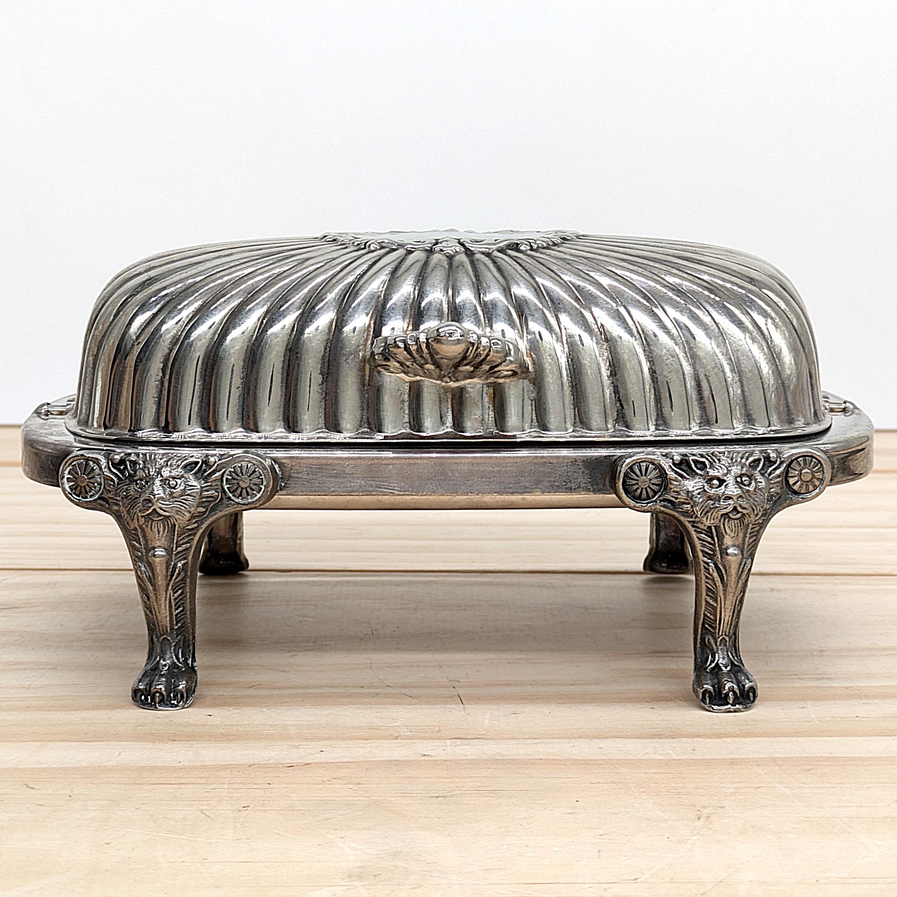 米国老舗 F.B. Rogersのライオン足とライナー付 バターディッシュ Vintage 1940s F.B. Rogers #357 Silver Plate Butter Dish, Lion Head