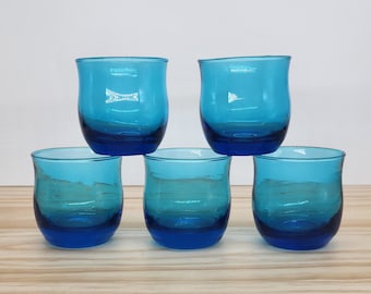 Vintage Anchor Hocking Laser Blue Glasses | Mid Century Modern Barware, Set of 5
