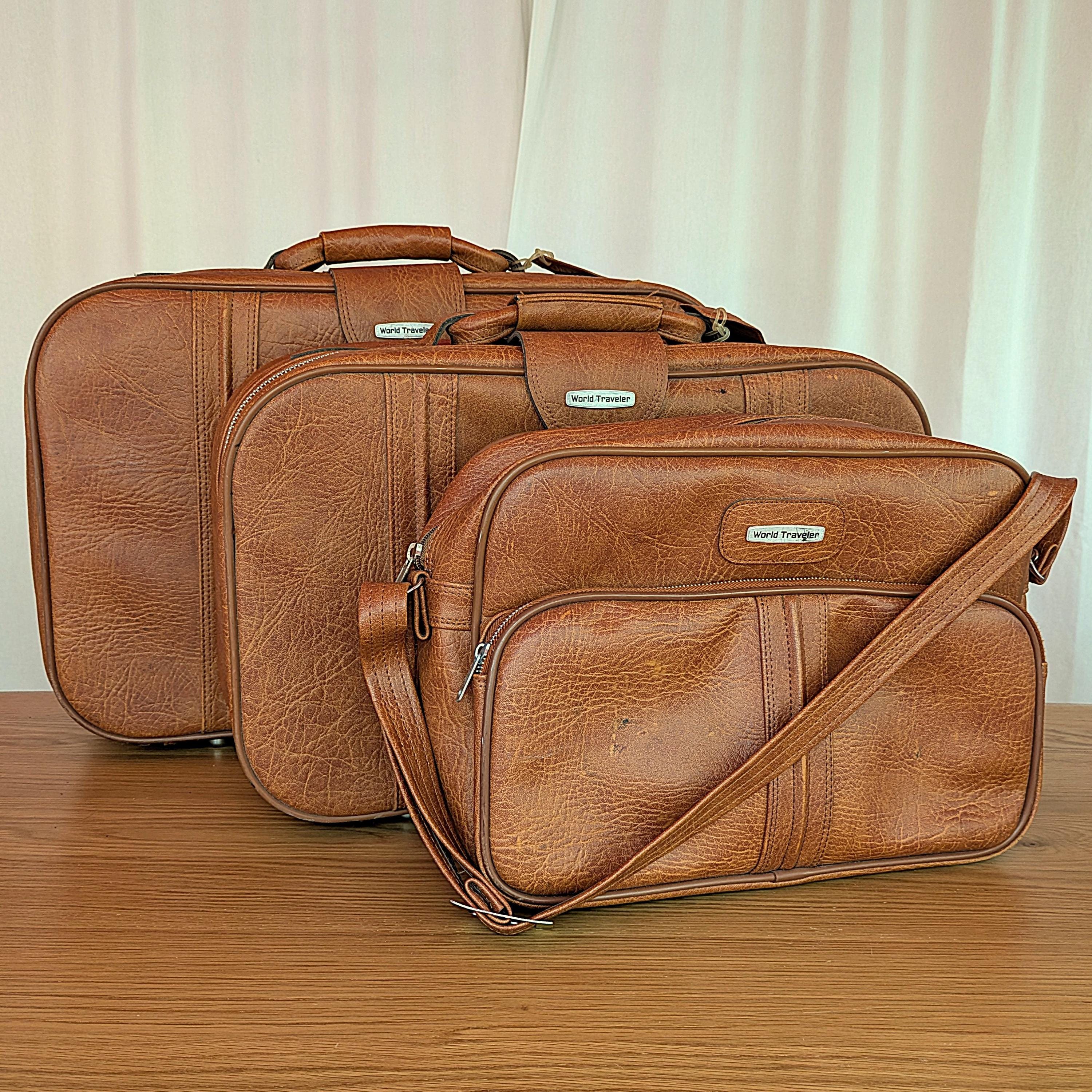 Vintage Brown Leather Luggage Set | 3 Piece Nesting Suitcases, SAM