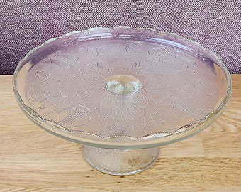 Soporte para pasteles de pedestal de cristal Jeannette Harp de mediados de siglo, de 25 cm (10 pulgadas), transparente, estilo vintage.