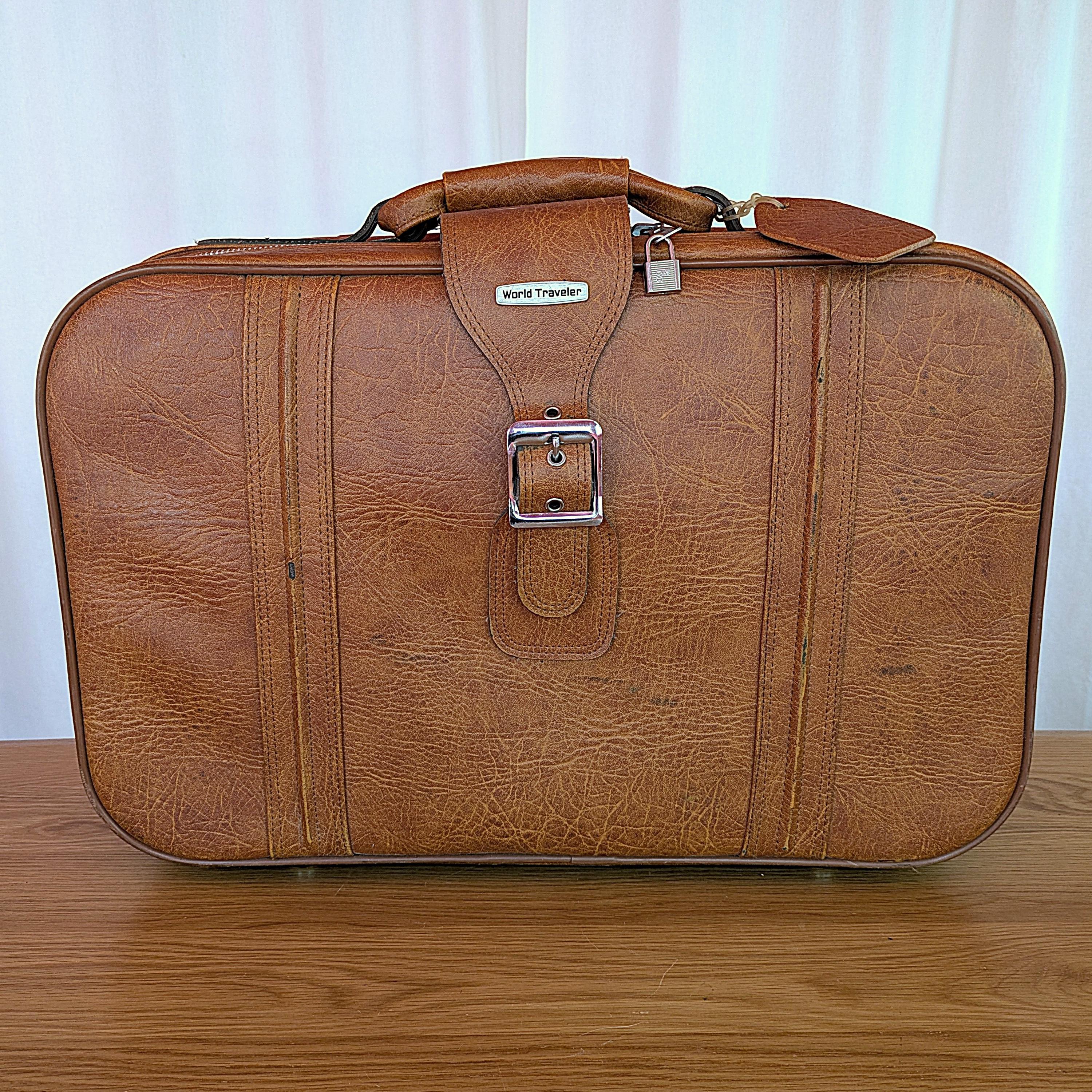 Vintage Brown Leather Luggage Set | 3 Piece Nesting Suitcases, SAM