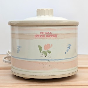 Vintage 1991 Rival Little Dipper 16 oz Crock Pot - Floral Stoneware Server - Model 3204D - Perfect for Dips, Sauces & Fondue
