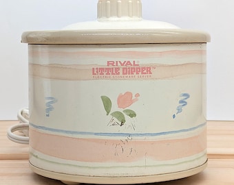 Vintage 1991 Rival Little Dipper 16 oz Crock Pot - Floral Stoneware Server - Model 3204D - Perfect for Dips, Sauces & Fondue