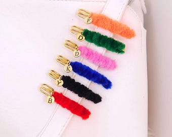 Personalized Safety Pin Brooch with Gold Initial | Fuzzy Soft Color Pin | Custom Letter Brooch for Coat, Hat, Scarf ,Cute Charm