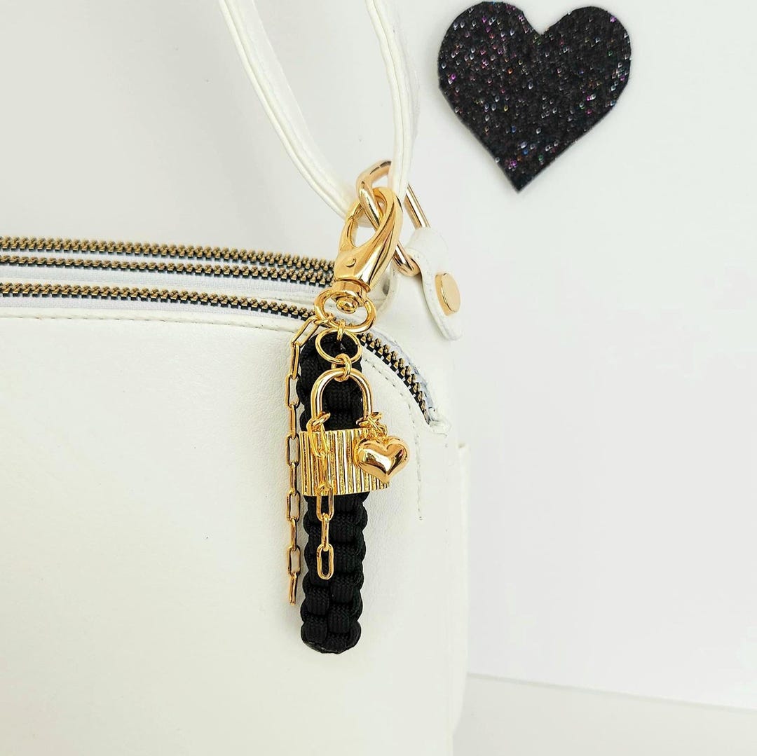 Handmade Black Paracord Keychain With Gold Padlock & Heart Charm,24k ...