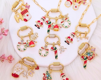 Crea la tua collana natalizia multicharm in oro 24 carati, ciondolo personalizzato con chiusura a vite, ciondolo di Babbo Natale, collana personalizzata, gioielli intercambiabili