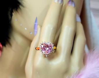 Funkelnde Liebesherzringe, vergoldeter Schein, pflastern Herzring, Kubikzirkonstein-Ring-Set, Geschenk für sie, Prinzessin, rosa Herz-verstellbarer Ring