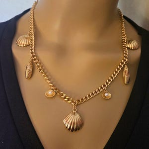 Seashell Charm Necklace,24K Gold Plated Minimalist Ocean Jewelry,Perfect Necklace for Beach Lovers,Oyster Pearl Necklace,Beach Necklace