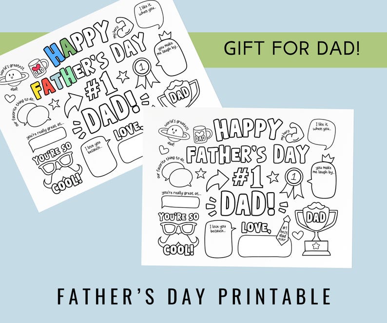 Father's Day Coloring Printable, Coloring Page, Gift for Dad, Kids