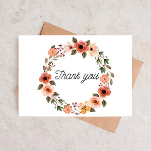 Floral Thank You Card, Printable, Instant Download, 4x6 and 5x7, PDF and JPG