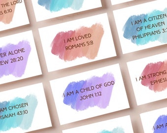 24 Colorful Christian Identity Affirmation Cards, Digital Download, Printable Christian Affirmation Cards, Scripture Cards, Bible Verse