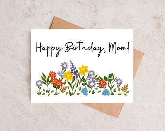 Birthday Card for Mom, Printable Birthday Card, Floral Birthday Card, Printable, Instant Download, 4x6 and 5x7, PDF and JPG