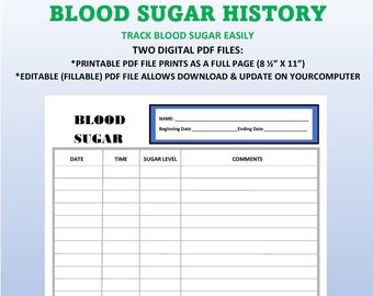 Blood Sugar History. Blood Sugar Chart.  Blood Sugar Log.