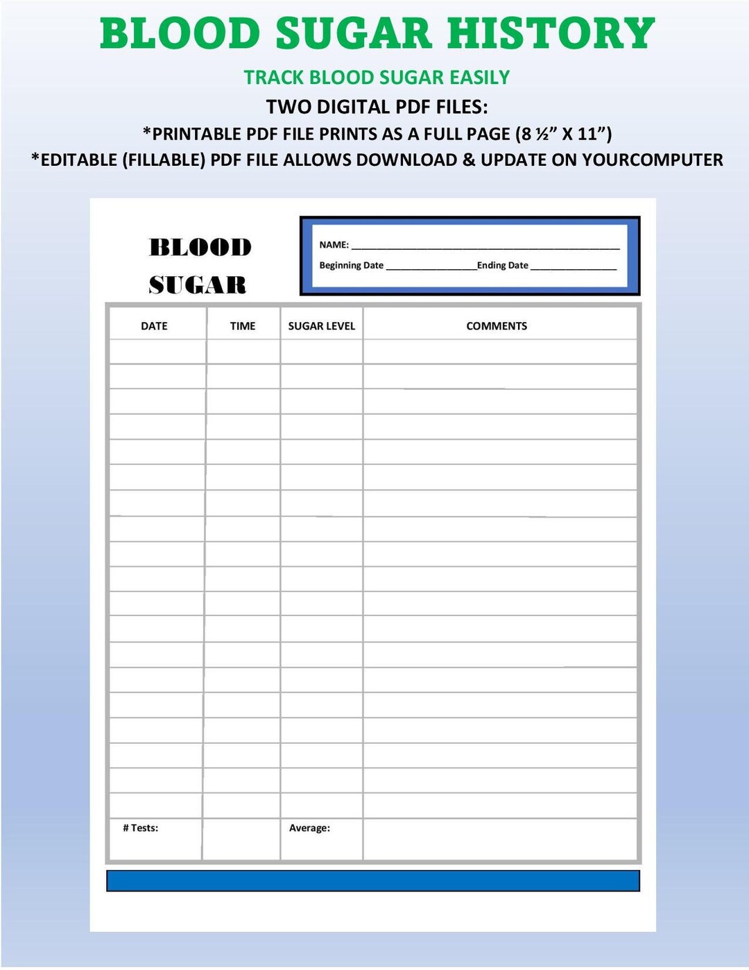 Blood Sugar History. Blood Sugar Chart. Blood Sugar Log. Etsy