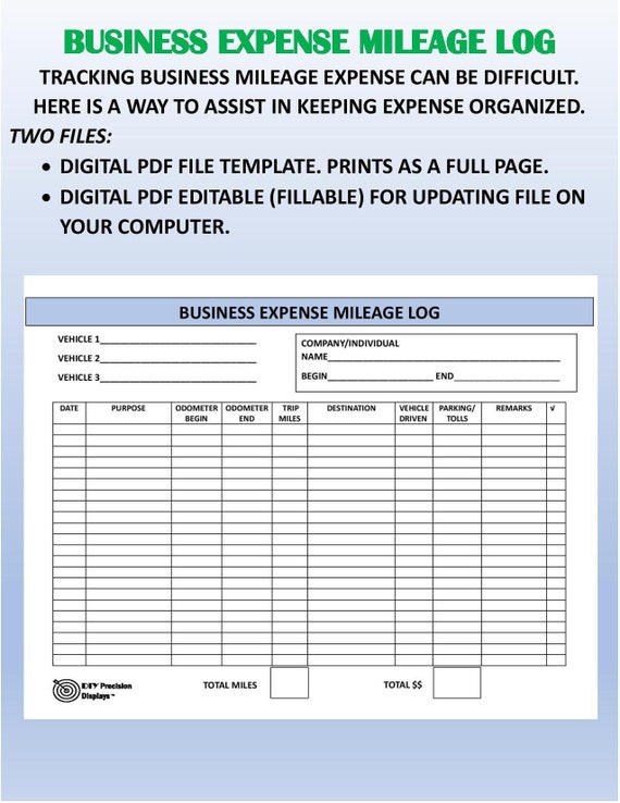Business Expense Mileage Log