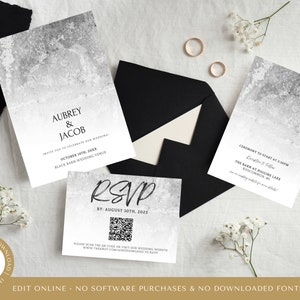 Black and White Wedding Invitation Template | DIY Invitation | Canva Template | Editable Invitation Bundle | Evite | Invitation Suite