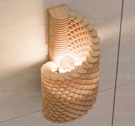 Parametric Wavy Wall Sconce CNC Cutting File | Digital Files | Unique Wood Light Fixture | DIY Wall Lamp for Home Decor | Architect-Designed