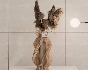 Jarrón de onda paramétrica l Archivo de corte CNC de arte paramétrico l Decoración contemporánea del hogar l Escultura moderna l Maceta l Modelo de dibujo CNC