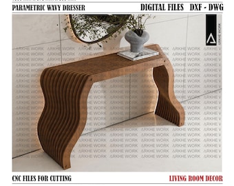 Parametric Wavy Table Dresser | CNC Wood Cutting Design | Modern Furniture Digital Files | DIY Furniture |Entrance Hall | Free Mirror Dwg