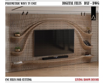 Parametric Wavy TV Unit / Wooden Shelf | Modern Furniture CNC Wood Cutting 15mm | Digital Files | DIY Furniture | Architect-Designed