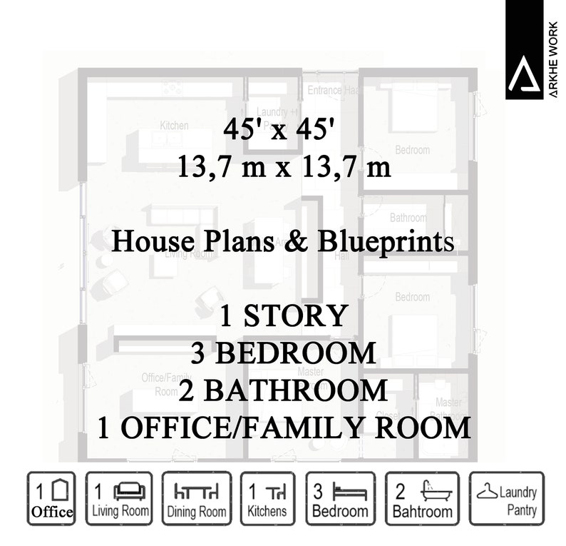 1 Story Modern Family House, Useful Open Plan, 3 Bed 2 Bath 1 Office 45