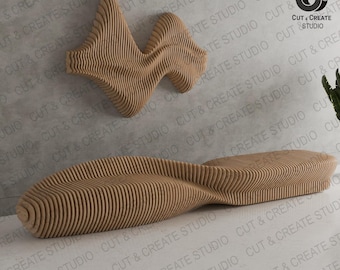 Parametric Wooden Bench CNC Plan | Wavy Modern Sofa | CNC Files For Cutting | Adjustable Length | Digital Files Instant Download Dwg Dxf