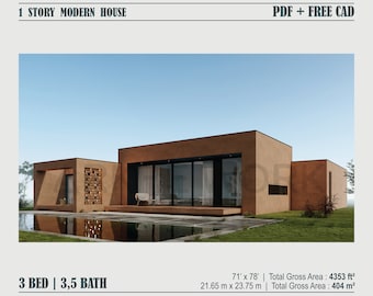 1 Story House, 3 Bedroom 3.5 Bathroom, 2 Car Garage, Open Plan, Comfort Living, MaidRoom, Blueprint PDF, Free CAD FILE,Metric-Imperial Units