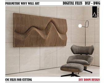 Parametric Wavy Wooden Wall Art/ Modern Wall Decor |  CNC Wood Cutting Design | Dwg Dxf Digital Files | DIY Furniture | Architect-Designed