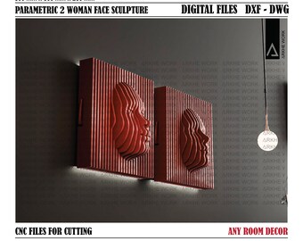 Parametric Woman Face Wall Art CNC Cutting File | Curvy Sexy Female Face Wall Decor | 3D Wall Art Woman | Digital Files | DIY Furniture