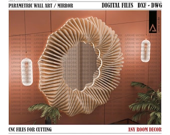 Parametric Radial Wall Art Mirror CNC Cutting File | Wavy CNC Design | Wall Decor | Digital Files Dwg Dxf | DIY Furniture | Cut Ready Files