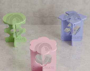 3 Modern Flower Shaped Stool - Table Flat Pack Digital CNC Cutting Files | Wooden Table | Nightstand CNC | Digital Files | DIY Furniture