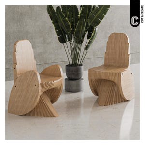 Parametryczne faliste krzesło | Pliki do cięcia CNC | Projekt zakrzywionego drewnianego krzesła | Pobieranie cyfrowe | Krzesło ze sklejki DIY | Nowoczesne krzesło ergonomiczne
