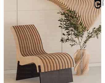 Parametric CNC Chair DXF File – Digital Laser Cut Furniture Plan – Modern Wooden Bench Design – DIY Cnc Chair File