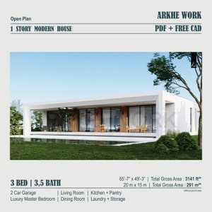 1 Story Family Modern House | Open Plan | 3 Bedroom 3 Bathroom | Blueprint PDF-AUTOCAD (Metric-Imperial Units | 2 Car Garage| Comfort Living